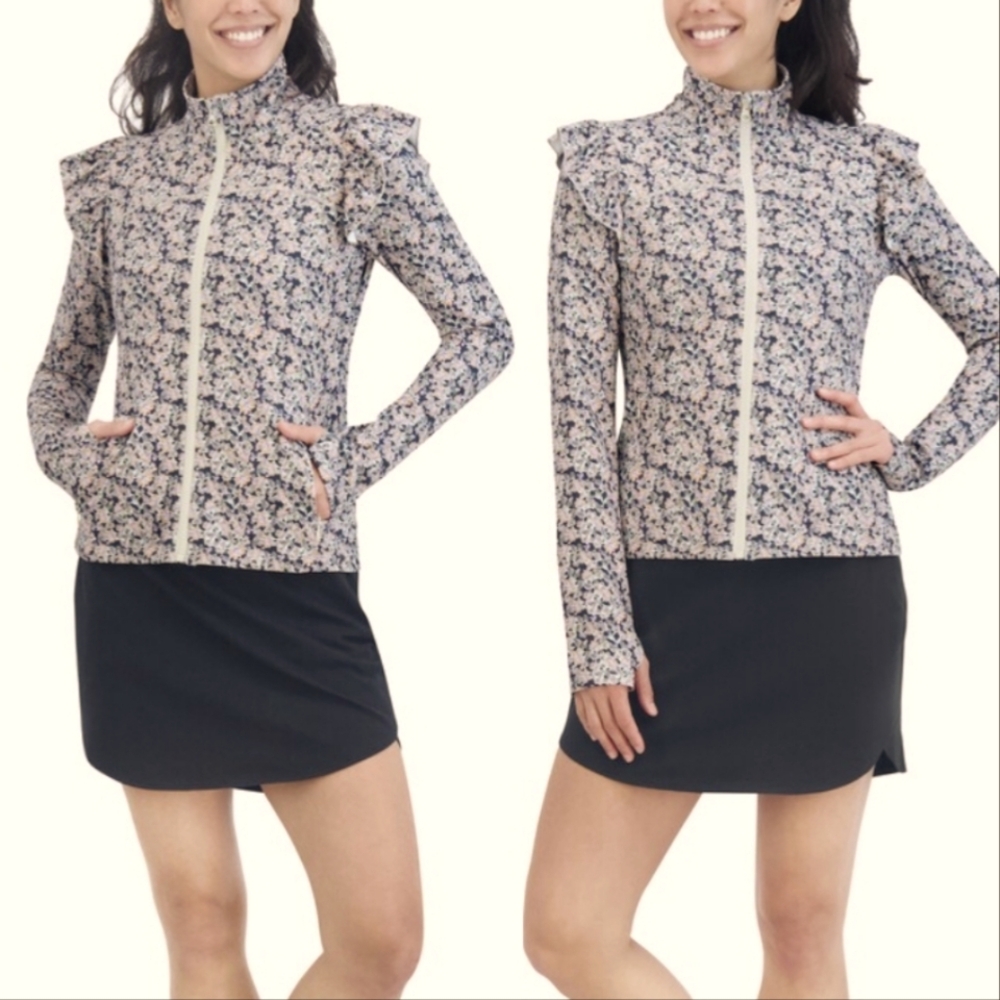 NEW ✨️ Long Sleeve Performance Zip Up Layer Ruffled Shoulder Size Large - Picture 3 of 4